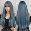 7JHH WIGS Highlight 藍色假髮女士日常派對長直發假髮劉海天然合成假髮耐熱
