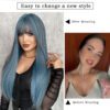 7JHH WIGS Highlight 藍色假髮女士日常派對長直發假髮劉海天然合成假髮耐熱 - Image 3