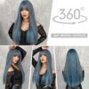 7JHH WIGS Highlight 藍色假髮女士日常派對長直發假髮劉海天然合成假髮耐熱 - Image 4