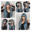 7JHH WIGS Highlight 藍色假髮女士日常派對長直發假髮劉海天然合成假髮耐熱 - Image 5