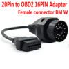 BMW 20pin 到 OBD2 16PIN 母連接器的 OBD 適配器 e36 e39 X5 Z3 obd2 電纜用於 BM/W 20 針連接器 PIN 延長電纜