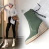 Women's High Quality Ankle Boots Women's Hemp Rope Straw Platform Wedge Boots Women's Zipper Back Collar Autumn Boots 女款高品質及踝靴女麻繩草編厚底坡跟靴女拉鍊後領秋靴