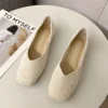 Ladies Square Toe Cotton Fabric Flats Mixed Colors Kintting Slip-Ons Wide Fitting Shoes For Spring Big Size 33-44 Red Black Grey 女士方頭棉平底鞋混色針織一腳蹬寬版鞋春季大碼 33-44 紅色黑色灰色 - Image 3