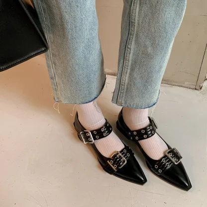 [順豐包郵] Women Flat With Shoes 2024 Designer Luxury Buckle Fashion Ladies Flats Shoes Slingback Pointed Toe Casual Female Sandals Mules - Image 2