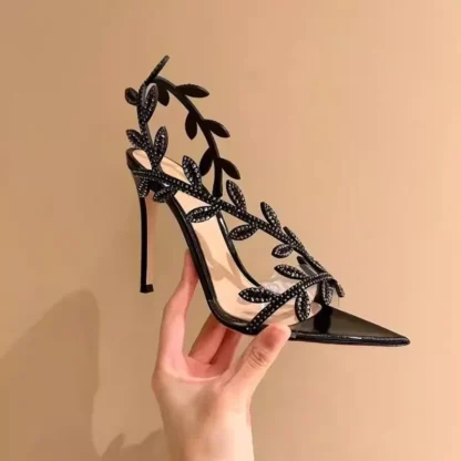 [順豐包郵] Women Fashion Sandals Designer Rhinestone Open Toe Pointed Toe Transparent High Heels Fine Heel One Strap Celebrity Women Shoes - Image 5