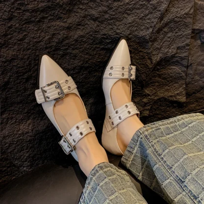 [順豐包郵] Women Flat With Shoes 2024 Designer Luxury Buckle Fashion Ladies Flats Shoes Slingback Pointed Toe Casual Female Sandals Mules - Image 4