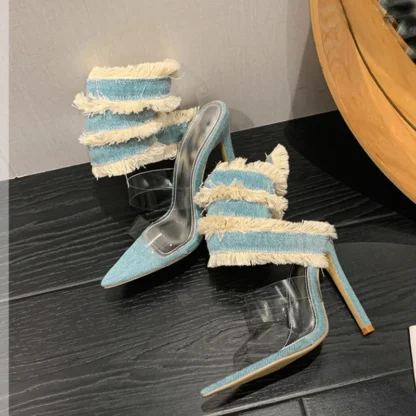 [順豐包郵] Liyke 2025 New Design Denim Ankle Snake Surround Strap Sandal Women Transparent PVC Summer High Heels Party Stripper Shoes Pumps - Image 4