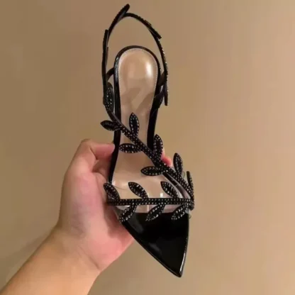 [順豐包郵] Women Fashion Sandals Designer Rhinestone Open Toe Pointed Toe Transparent High Heels Fine Heel One Strap Celebrity Women Shoes