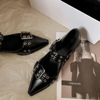 [順豐包郵] Women Flat With Shoes 2024 Designer Luxury Buckle Fashion Ladies Flats Shoes Slingback Pointed Toe Casual Female Sandals Mules