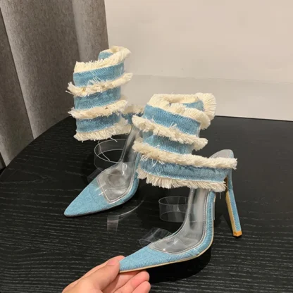 [順豐包郵] Liyke 2025 New Design Denim Ankle Snake Surround Strap Sandal Women Transparent PVC Summer High Heels Party Stripper Shoes Pumps - Image 3