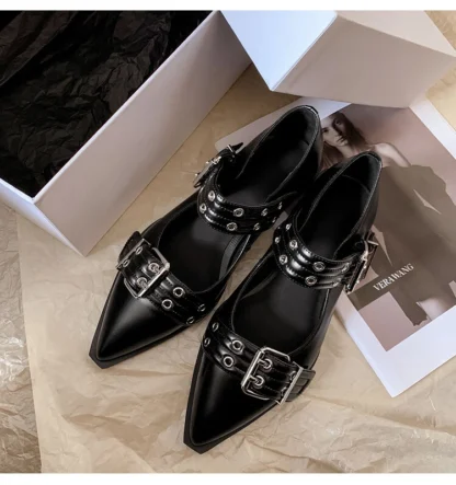 [順豐包郵] Women Flat With Shoes 2024 Designer Luxury Buckle Fashion Ladies Flats Shoes Slingback Pointed Toe Casual Female Sandals Mules - Image 3