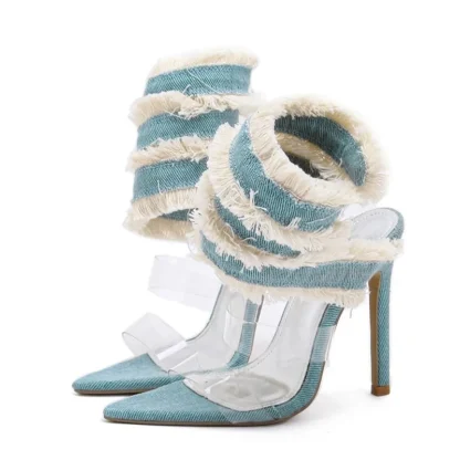 [順豐包郵] Liyke 2025 New Design Denim Ankle Snake Surround Strap Sandal Women Transparent PVC Summer High Heels Party Stripper Shoes Pumps - Image 5